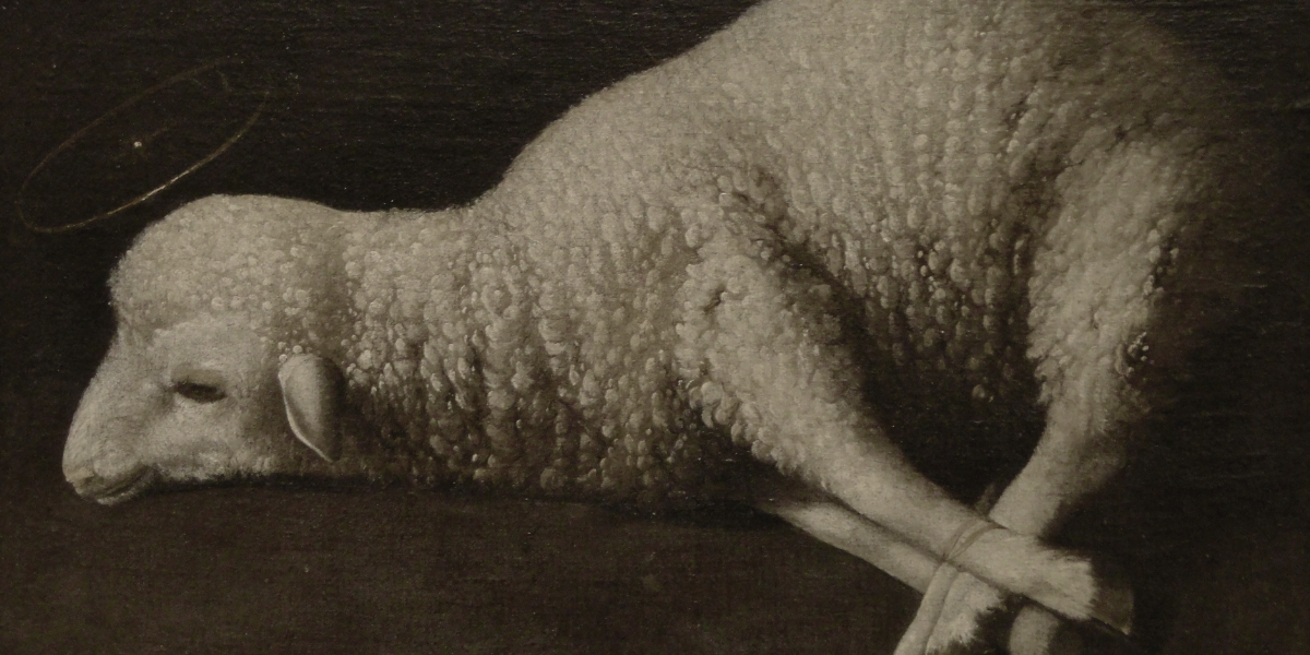 Sacrificial love of slain lamb with thin halo