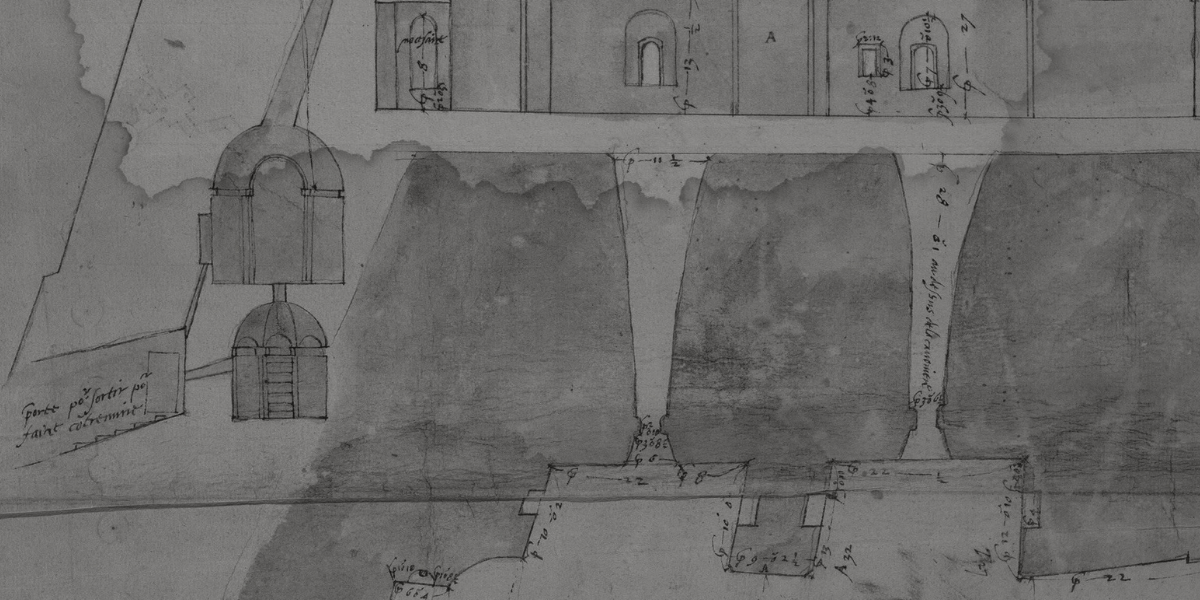 Sketched plans of a Roman building with arches and two levels.