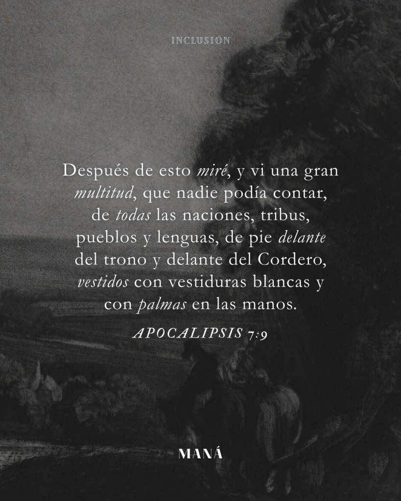 Apocalipsis 7:9 que nadie podía contar, de todas las naciones, tribus, pueblos, y lenguas, de pie delante del trono y delante del Cordero